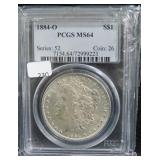 1884-O MORGAN SILVER DOLLAR - PCGS GRADED: MS 64