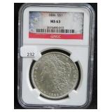 1886 MORGAN SILVER DOLLAR - NGC GRADED: MS 63