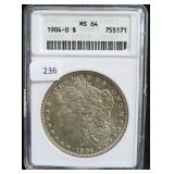 1904-O MORGAN SILVER DOLLAR - ANACS GRADED: MS 64