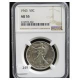 1943 WALKING LIBERTY HALF DOLLAR - NGC GRADED: AU