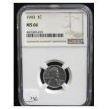 1943 LINCOLN STEEL CENT - NGC GRADED: MS 66