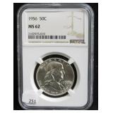 1956 FRANKLIN HALF DOLLAR - NGC GRADED: MS 62