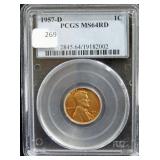 1957-D LINCOLN CENT - PCGS GRADED: MS 64 RD