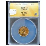 1961 LINCOLN CENT - ANACS GRADED: PROOF 65 RD