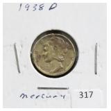 1938-D MERCURY DIME