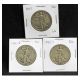 1945-P, D AND S WALKING LIBERTY HALF DOLLAR