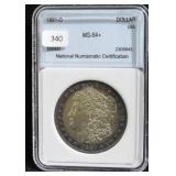 1881-O MORGAN SILVER DOLLAR - NNC GRADED: MS 64