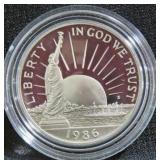 1986 PROOF LIBERTY HALF DOLLAR WITH BOX AND COA