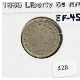 1883 LIBERTY "V" NICKEL - NO CENTS