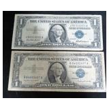 2 SERIES 1957 $1 SILVER CERTIFICATES