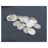 27 SILVER DIMES: 1 HAS A HOLE AND 1 IS ENCASED IN