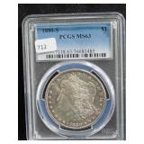1880-S MORGAN SILVER DOLLAR - PCGS GRADED: MS 63