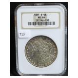 1881-S MORGAN SILVER DOLLAR - NGC GRADED: MS 64