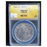 1883-O MORGAN SILVER DOLLAR - ANACS GRADED: MS 64
