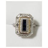 GEN SAPPHIRE DIAMOND ESTATE RING SIZE 5