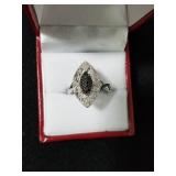 GENUINE BLACK AND WHITE DIAMOND RING SIZE 7