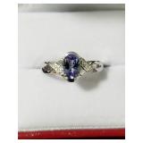 GENUINE TANZANITE DIAMOND ESTATE RING SIZE 6 ¾