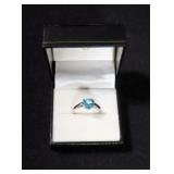 1CT GENUINE SWISS BLUE TOPAZ HEART RING SIZE 9
