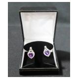 4CT GENUINE AMETHYST HEART EARRINGS