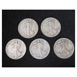 (5) WALKING LIBERTY SILVER HALF DOLLARS MISC