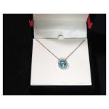 2CT BLUE TOPAZ HALO NECKLACE