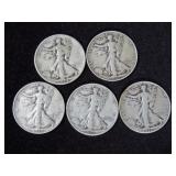 (5) WALKING LIBERTY SILVER HALF DOLLARS MISC