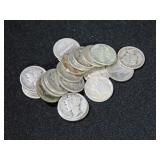 (25) MERCURY SILVER DIMES MISC DATES