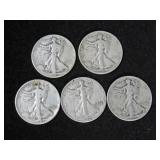 (5) WALKING LIBERTY SILVER HALF DOLLARS MISC