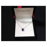 3CT CREATED SAPPHIRE HALO NECKLACE