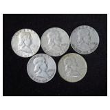 (5) FRANKLIN SILVER HALF DOLLARS MISC DATES