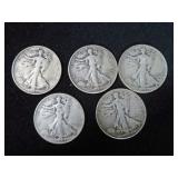 (5) WALKING LIBERTY SILVER HALF DOLLARS MISC