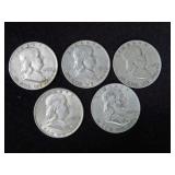 (5) FRANKLIN SILVER HALF DOLLARS MISC DATES