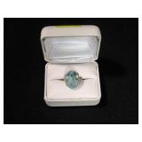 14CT CREATED AQUA-MARINE RING SIZE 7
