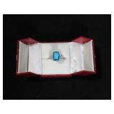 8CT CREATED BLUE TOPAZ RING SIZE 8 ¾