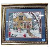 NEEDLEPOINT VICTORIAN HOME IN WINTER BY EAL 