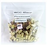 250 PCS. BRASS FOR RELOADING .45 ACP
