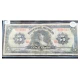 1961 MEXICAN 5 PESO NOTE