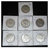 7 DIFFERENT DATE 40% KENNEDY HALF DOLLARS