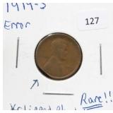 1919-S ERROR - CLIPPED PLANCHET