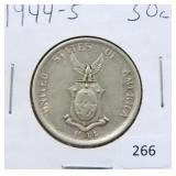 1944-S PHILIPPINES SILVER 50 CENTAVOS