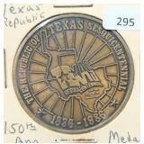 TEXAS REPUBLIC 150TH ANNIVERSARY MEDAL