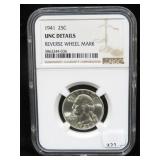 1941 WASHINGTON SILVER QUARTER - NGC: UNC