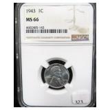 1943 LINCOLN STEEL CENT - NGC GRADED: MS 66