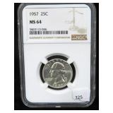 1957 WASHINGTON QUARTER - GRADED: MS 64