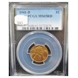 1941-D LINCOLN CENT - PCGS GRADED: MS 65 RD