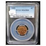 1955 LINCOLN CENT - PCGS GRADED: MS 65 RD