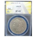 1892 MORGAN DOLLAR - ANACS GRADED: EF 45