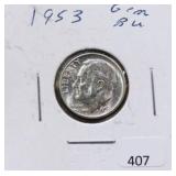1953 ROOSEVELT SILVER DIME - GEM BU