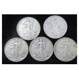 5 WALKING LIBERTY HALF DOLLARS