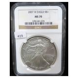 2007 SILVER EAGLE - NCG GRADED: MS 70